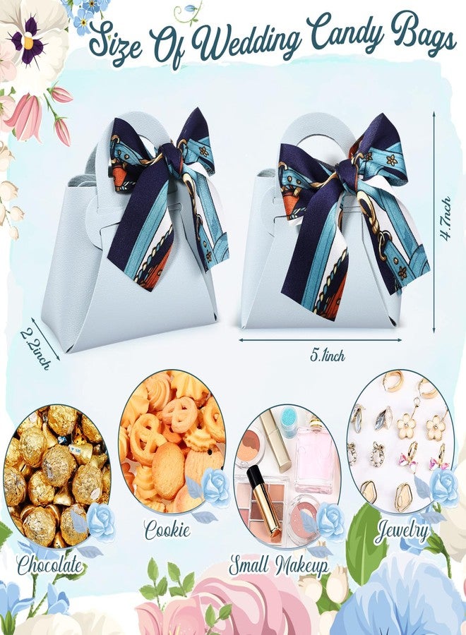 Abbylike 18 Pcs PU Leather Wedding Candy Bags with Ribbon Handle Purse Party Favor Bags for Wedding Baby Showers Birthday (Blue) - Image 2