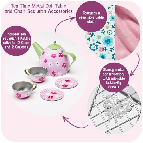 Badger Basket Elegant Tea Time Metal Doll Table and Chair Set with Accessories for 18 to 20Inch Dolls  Perfect for Playtime Tea Parties - Image 5