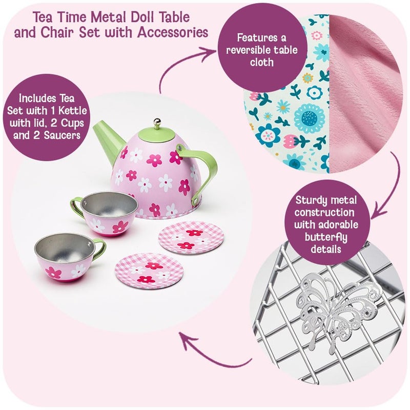 Badger Basket Elegant Tea Time Metal Doll Table and Chair Set with Accessories for 18 to 20Inch Dolls  Perfect for Playtime Tea Parties - Image 3