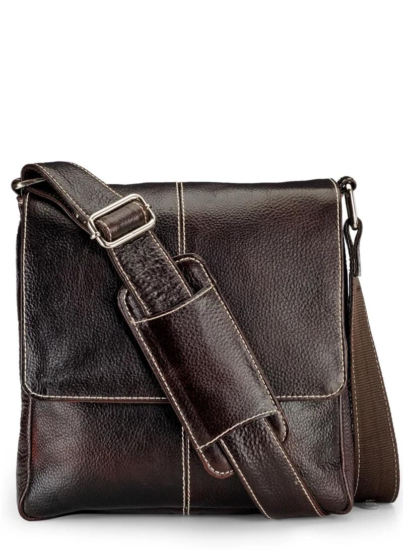 TEAKWOOD Real Genuine Leather Messenger Crossbody Bag Brown