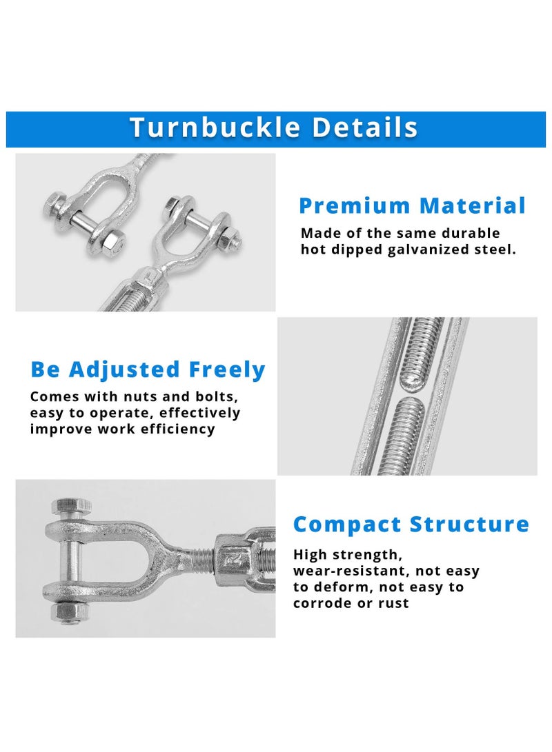 Hot Dipped Galvanized Steel Jaw and Jaw Turnbuckle - Heavy Duty Turnbuckle Closed Body Jaw, 1/2 Threaded Diameter x 18, 3500 lbs Working Load Limit - Durable, Weather Resistant for Wire Rope Cable - Image 3