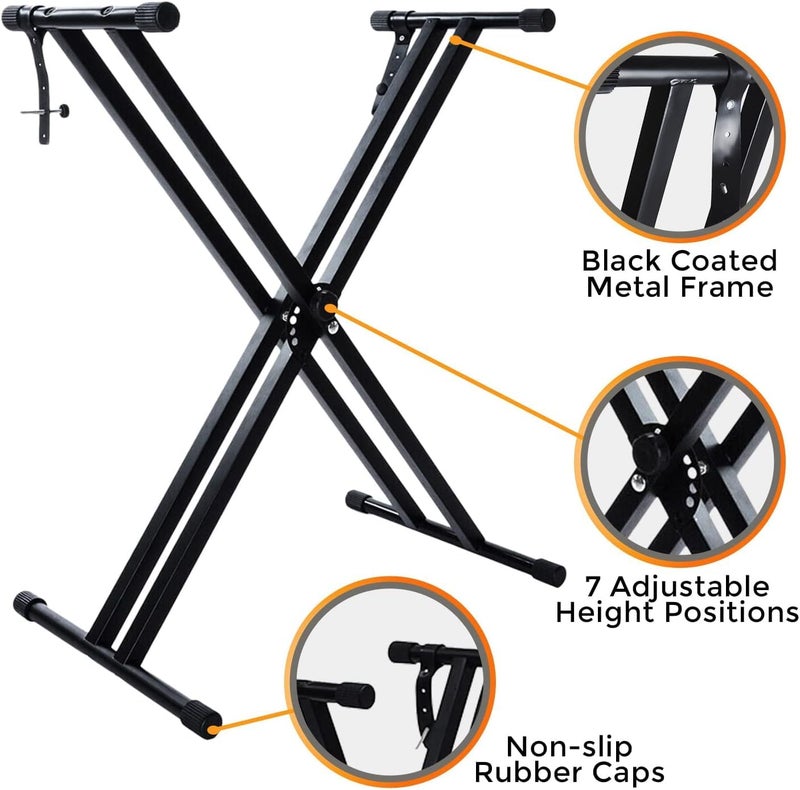 Powerpak ZJYC-D-X2 Classic Keyboard Stand | 7 Stage Adjustment, Double-X, Adjustable Piano Keyboard Stand with Locking Straps (3kg Dual Braced) - Image 3