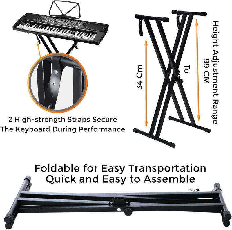 Powerpak ZJYC-D-X2 Classic Keyboard Stand | 7 Stage Adjustment, Double-X, Adjustable Piano Keyboard Stand with Locking Straps (3kg Dual Braced) - Image 2