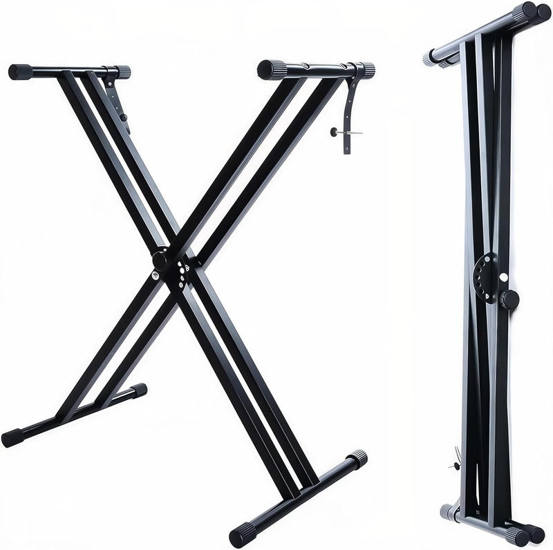 Powerpak ZJYC-D-X2 Classic Keyboard Stand | 7 Stage Adjustment, Double-X, Adjustable Piano Keyboard Stand with Locking Straps (3kg Dual Braced) - Image 1
