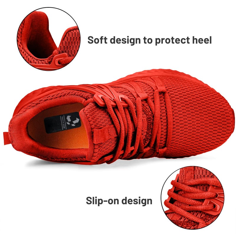 Abboos Non Slip Walking Shoes for Women - Womens Slip on Sneakers Fashion Casual Tennis Shoes Red Size 8 - Image 3