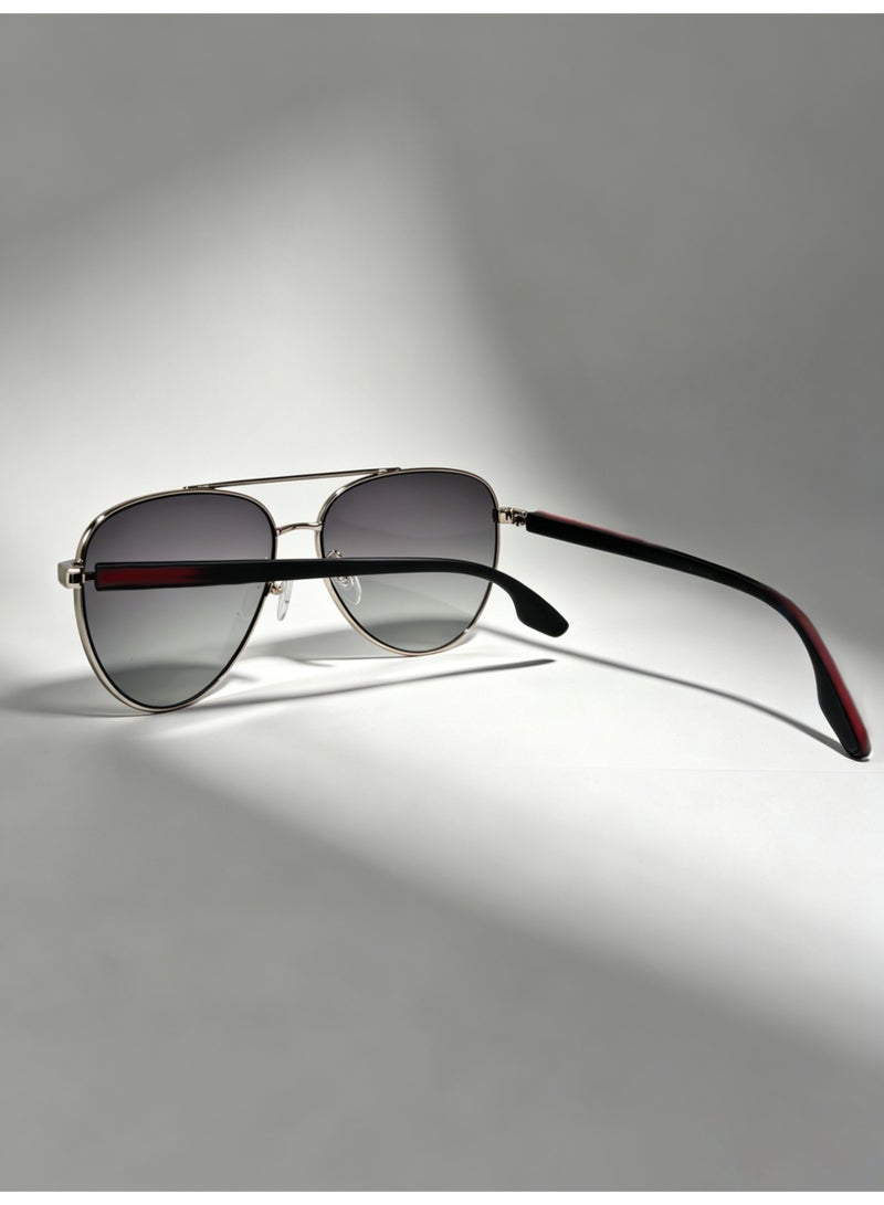 Aviator Sunglasses, Polished Silver-Tone Metal Frame, Gradient Grey Lenses - Image 4