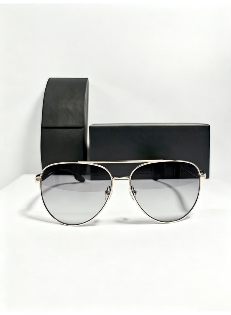 Aviator Sunglasses, Polished Silver-Tone Metal Frame, Gradient Grey Lenses - Image 5