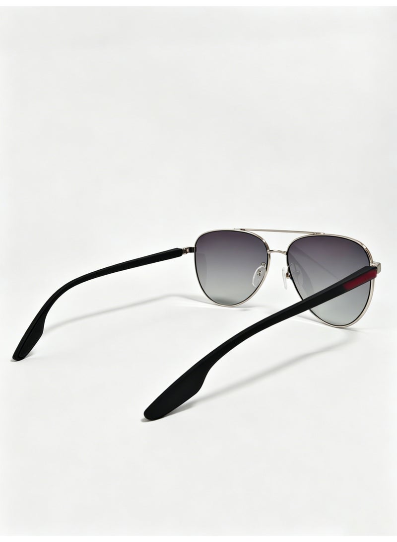 Aviator Sunglasses, Polished Silver-Tone Metal Frame, Gradient Grey Lenses - Image 3