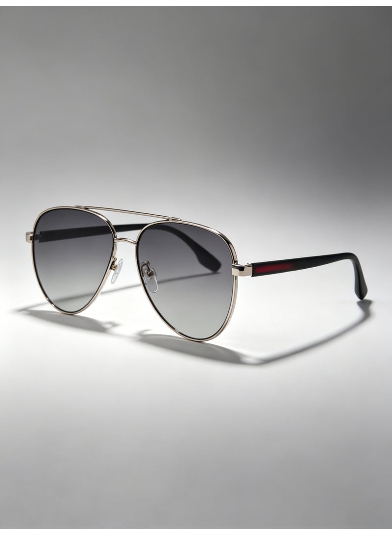 Aviator Sunglasses, Polished Silver-Tone Metal Frame, Gradient Grey Lenses - Image 2