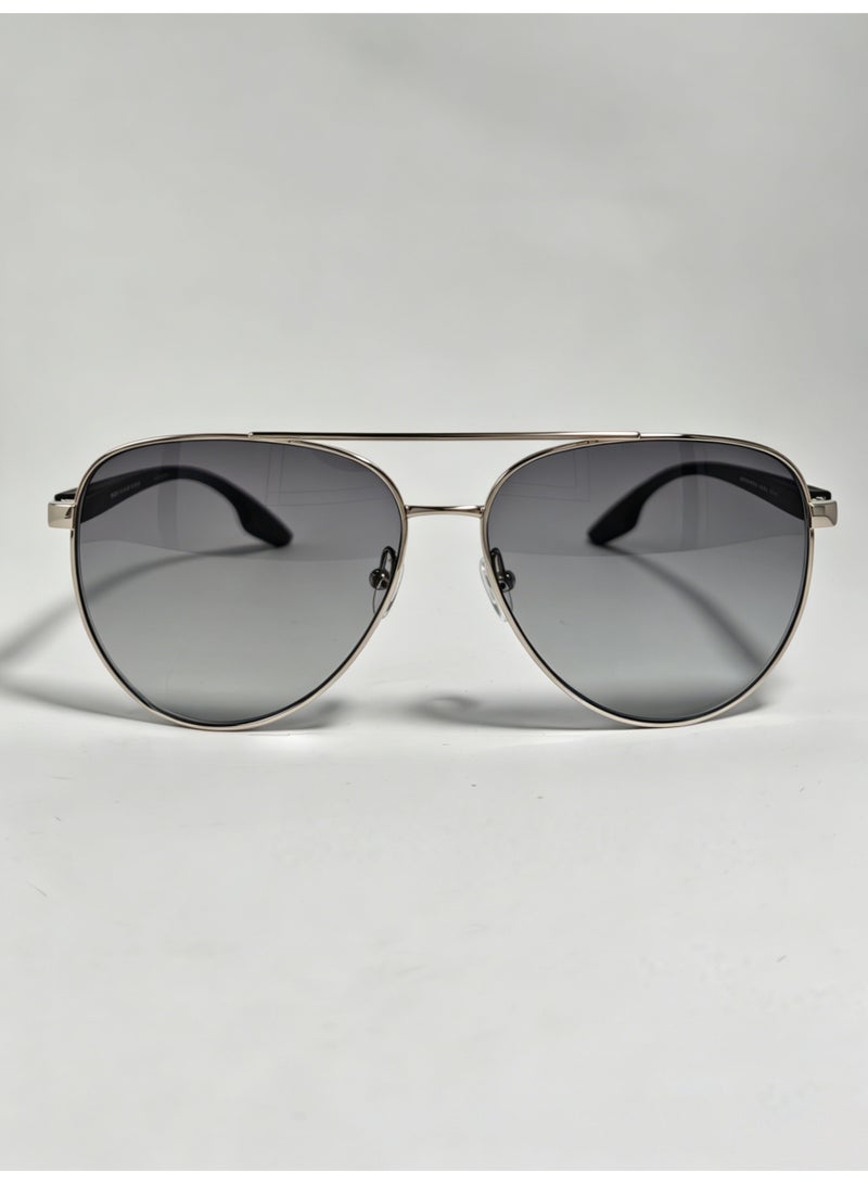 Aviator Sunglasses, Polished Silver-Tone Metal Frame, Gradient Grey Lenses - Image 1