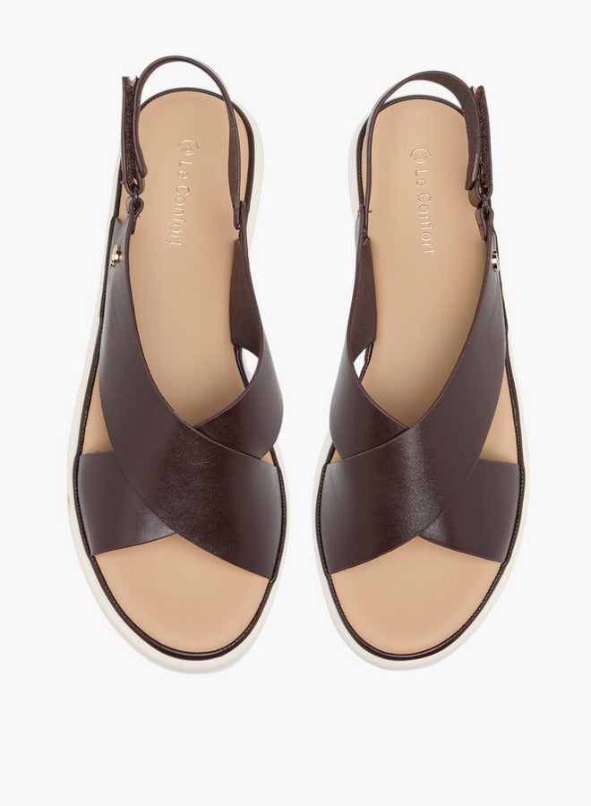 Le Confort Women's Solid Cross Strap Comfort Sandals with Hook and Loop Closure  - Image 1