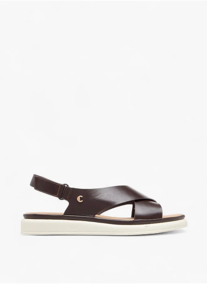 Le Confort Women's Solid Cross Strap Comfort Sandals with Hook and Loop Closure