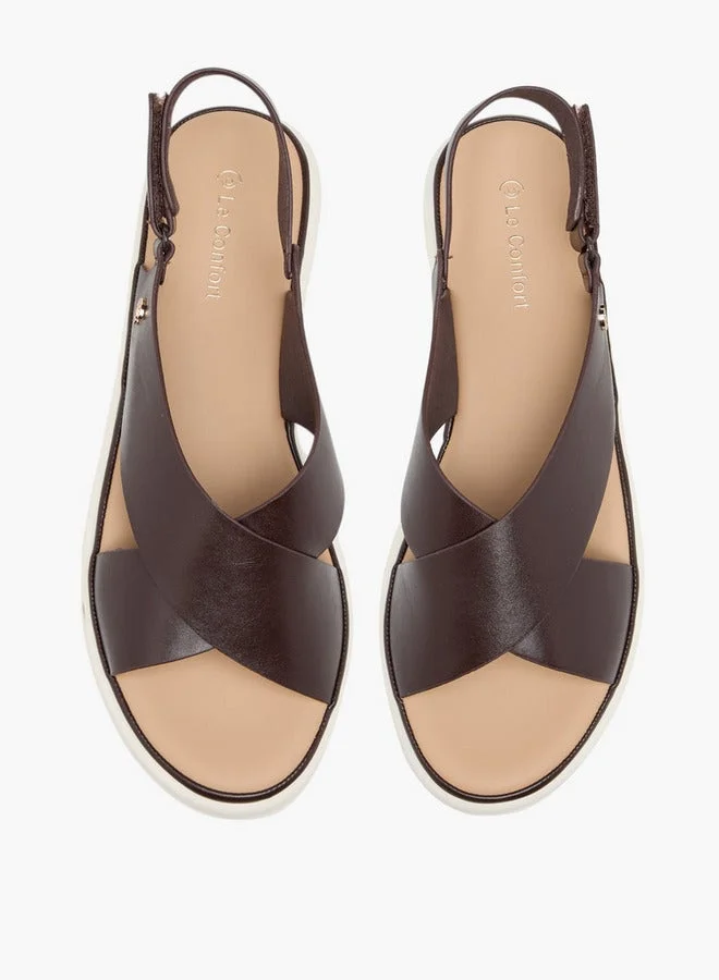 Le Confort Women's Solid Cross Strap Comfort Sandals with Hook and Loop Closure