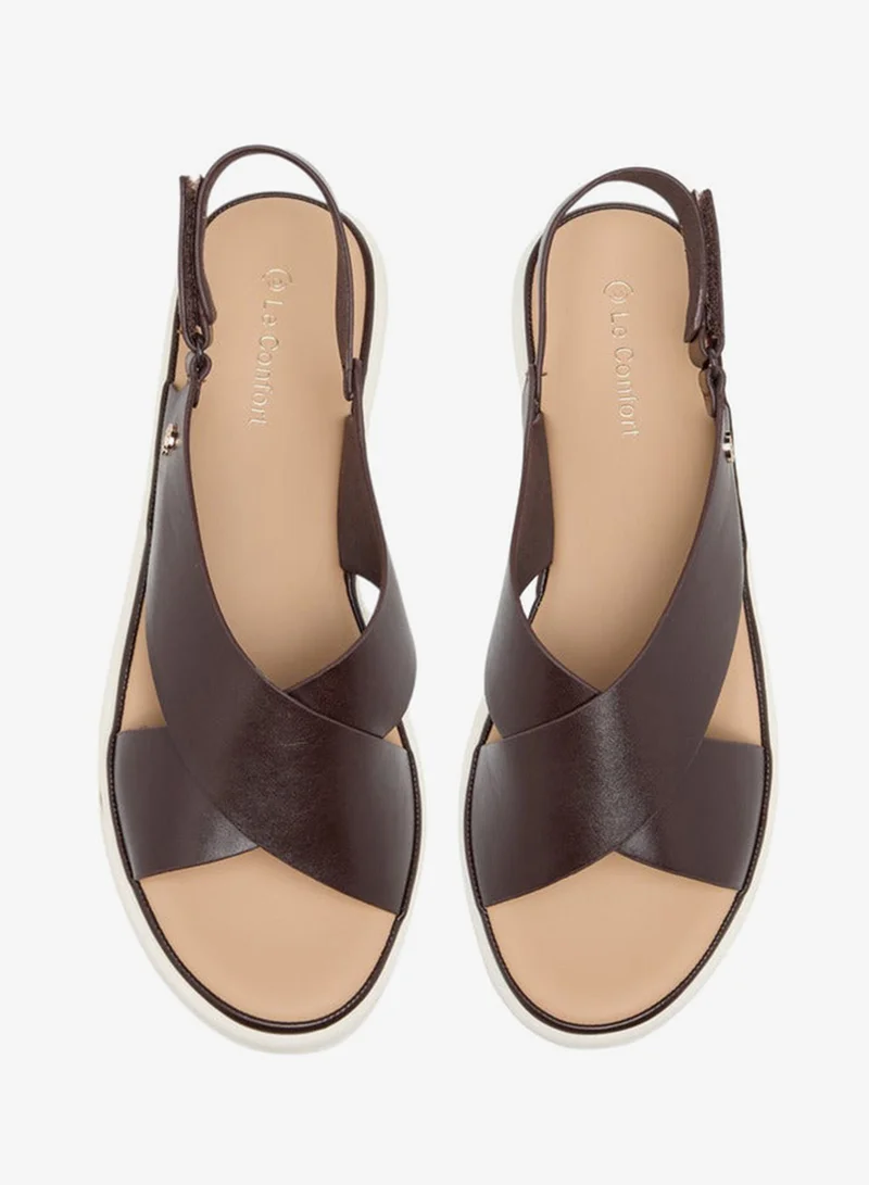 Le Confort Women's Solid Cross Strap Comfort Sandals with Hook and Loop Closure