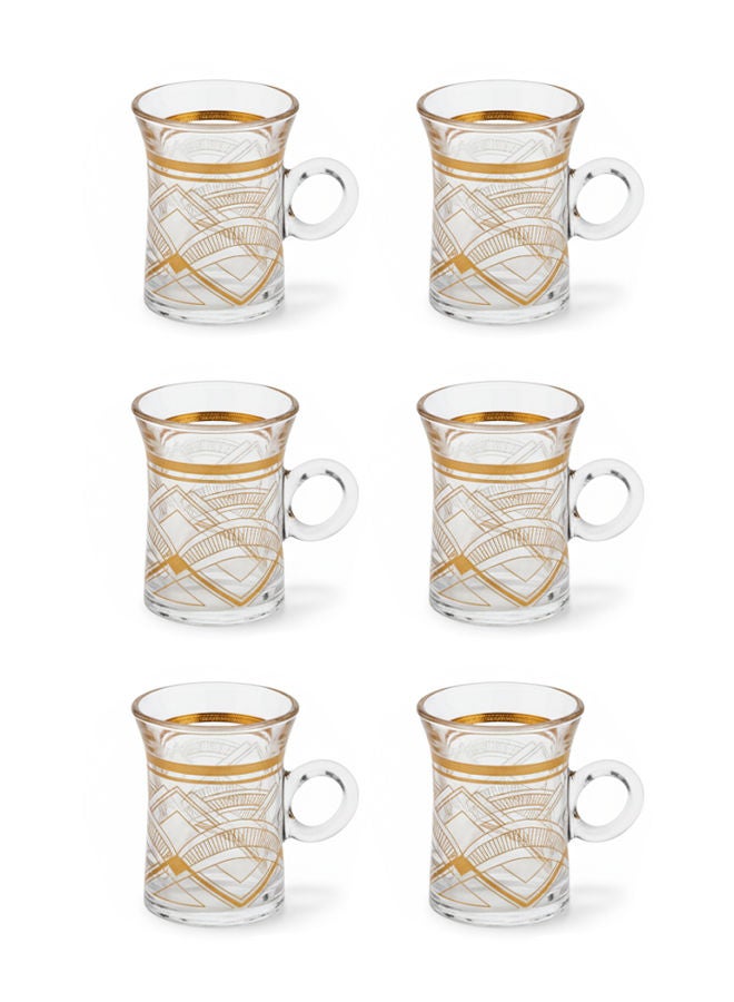 Dove 6-Piece Glass Tea Cup Set Clear/Gold 90ML - Image 1