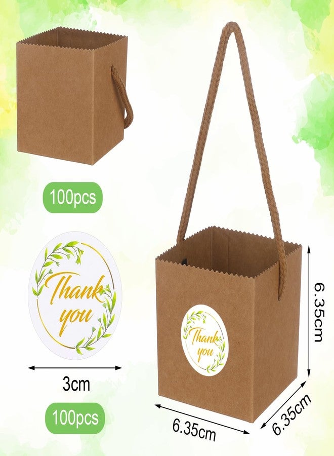 Beupy 100 Pcs Succulent Wrap Bags Bulk 2.5 Inch Mini Kraft Paper Succulent Wrap Bags with Handles & Thank You Stickers for Wedding Baby Shower Succulent Plants Party Favors for Guests - Image 2