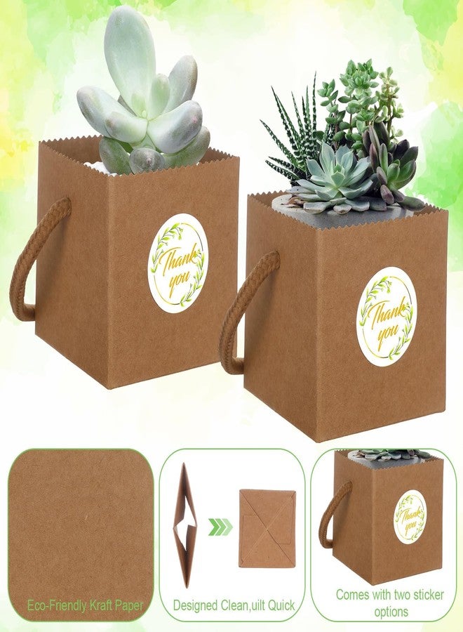Beupy 100 Pcs Succulent Wrap Bags Bulk 2.5 Inch Mini Kraft Paper Succulent Wrap Bags with Handles & Thank You Stickers for Wedding Baby Shower Succulent Plants Party Favors for Guests - Image 4