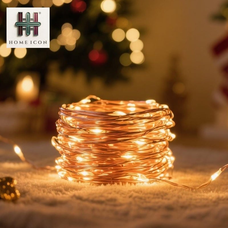 Home Icon حزمة 2 من أضواء الجنية - 10م 33 قدم 100 LED دافئ أبيض مضيئة مقاومة للماء - Image 3