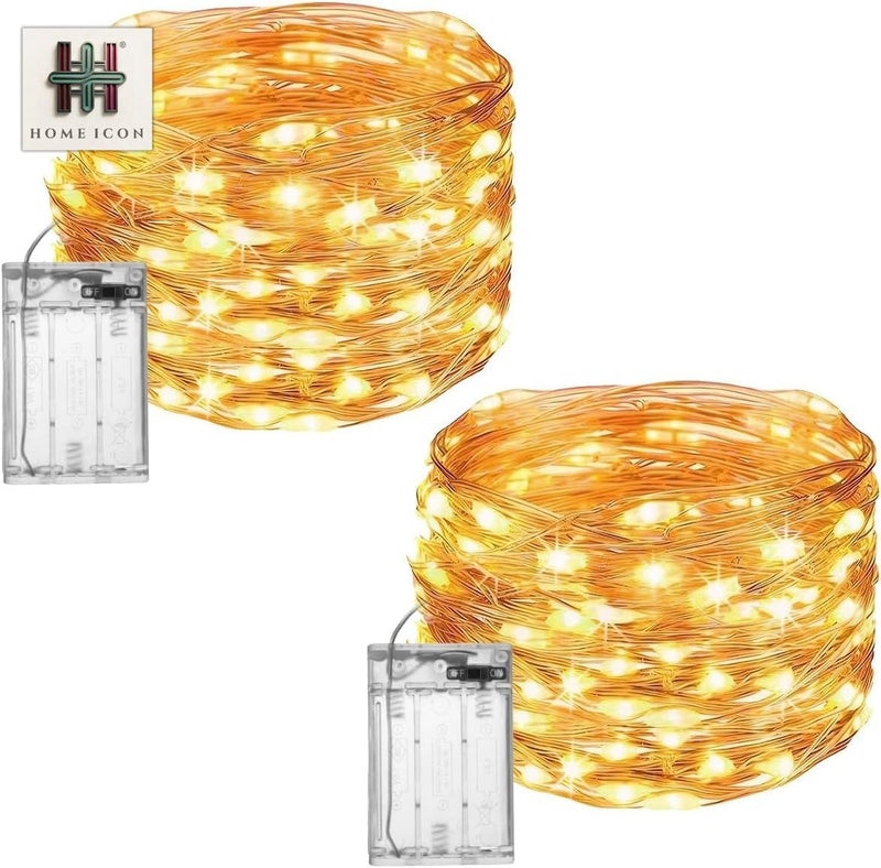Home Icon حزمة 2 من أضواء الجنية - 10م 33 قدم 100 LED دافئ أبيض مضيئة مقاومة للماء - Image 1