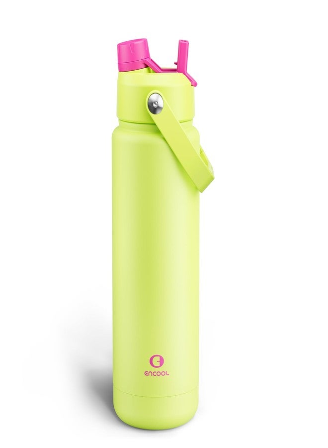 ENCOOL Insulated Water Bottle with Straw Stainless Steel Water Bottle, Leak-Proof, BPA-Free, Double Wall Vacuum Keeps Cold for 24 Hours for Sports, Travel, School (32 oz, Acid Green) - Image 1