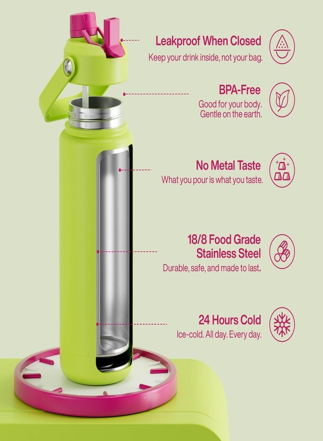 ENCOOL Insulated Water Bottle with Straw Stainless Steel Water Bottle, Leak-Proof, BPA-Free, Double Wall Vacuum Keeps Cold for 24 Hours for Sports, Travel, School (32 oz, Acid Green) - Image 5