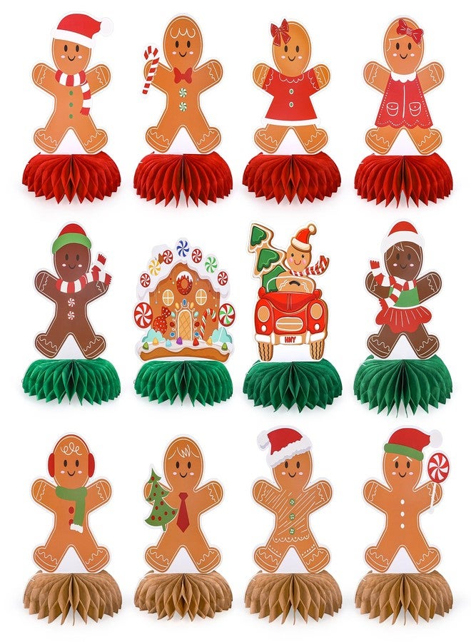 Whaline 12Pcs Christmas Honeycomb Centerpieces Gingerbread Honeycomb Decor Assorted 3D Xmas Table Decoration for Winter Party Favor Supplies - Image 1
