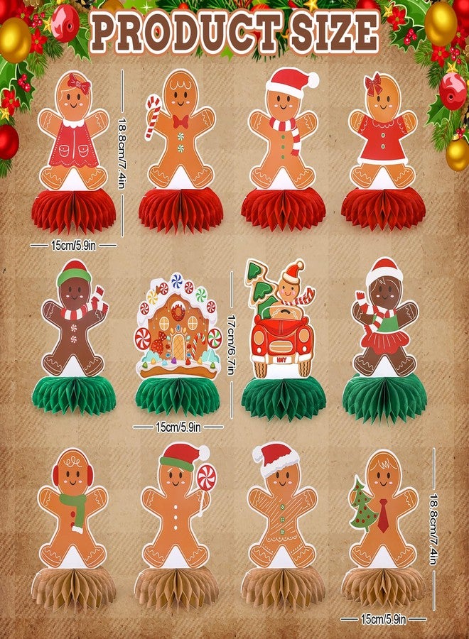 Whaline 12Pcs Christmas Honeycomb Centerpieces Gingerbread Honeycomb Decor Assorted 3D Xmas Table Decoration for Winter Party Favor Supplies - Image 2