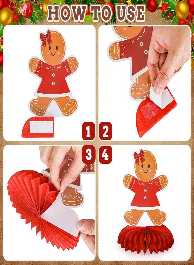 Whaline 12Pcs Christmas Honeycomb Centerpieces Gingerbread Honeycomb Decor Assorted 3D Xmas Table Decoration for Winter Party Favor Supplies - Image 3