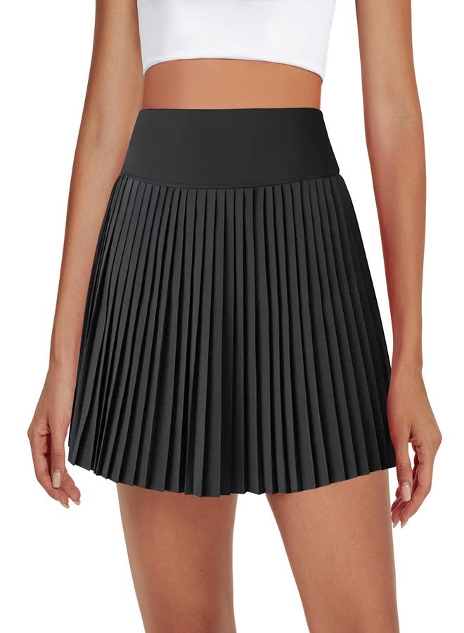 DLOODA Womens Pleated Tennis Skirts with Pocket Shorts High Waisted Skorts Lightweight Golf Skirt Flowy Athletic Skort Midnight Black - Image 1