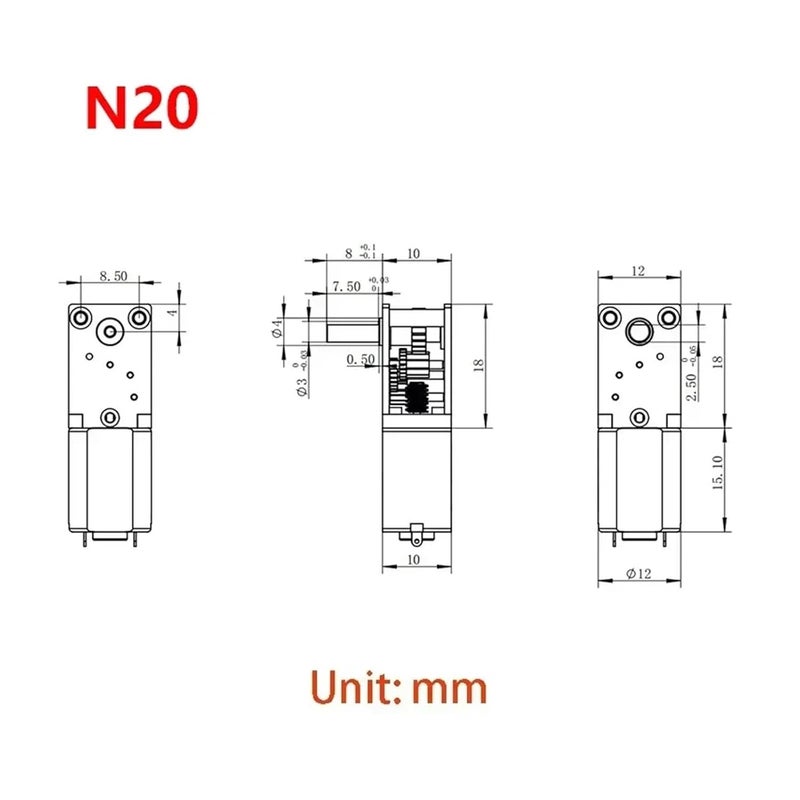 N30 علبة تروس دودية بجميع أجزائها معدنية، عمود خرج بزاوية قائمة، سرعة 50-200 دورة في الدقيقة، 3 فولت - 12 فولت، مشغل إلكتروني - Image 5