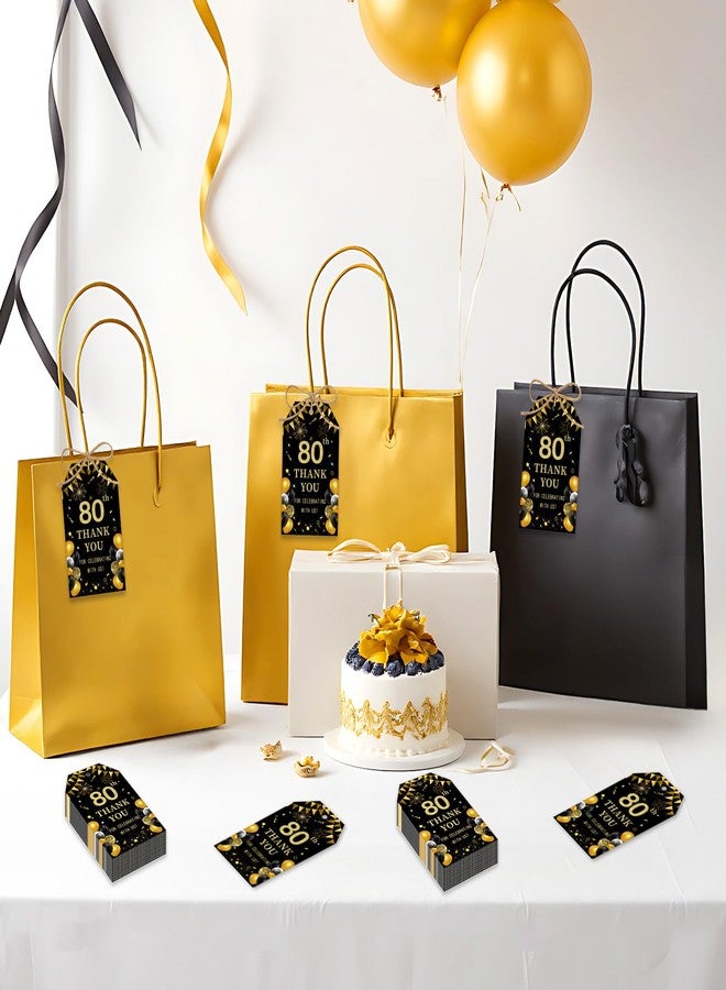 Serencatcher Black and Gold 80th Birthday Thank You Tags - 50pcs Thank You for Celebrating with Us Favor Gift Tags with String 1.9x3.5 Inches for Men Women 80th Birthday Anniversary Party Favors - Image 3
