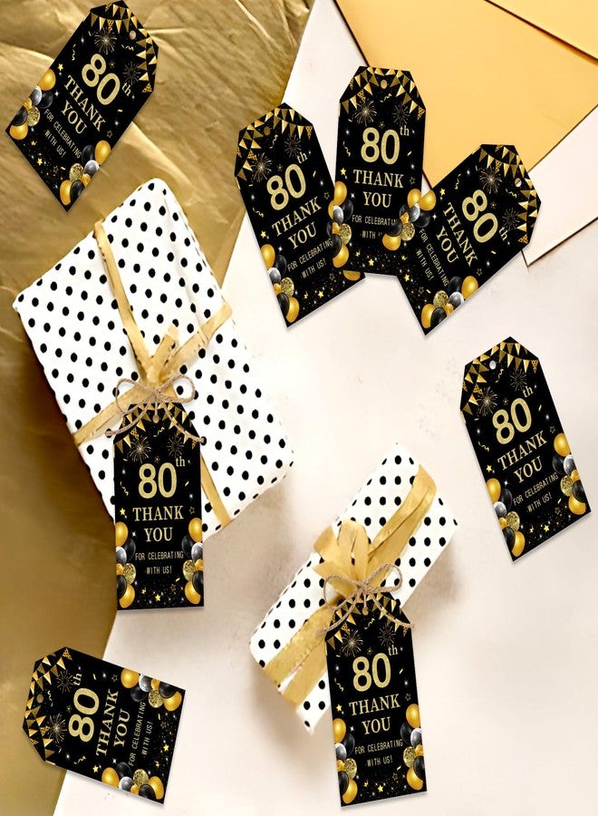 Serencatcher Black and Gold 80th Birthday Thank You Tags - 50pcs Thank You for Celebrating with Us Favor Gift Tags with String 1.9x3.5 Inches for Men Women 80th Birthday Anniversary Party Favors - Image 2