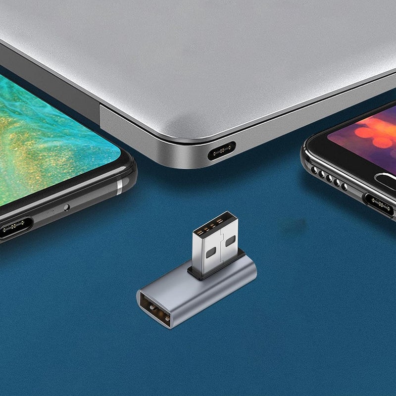 Tobo USB 90 Degree Adapter Profile A Male Female Extension Adapter 90 Degree Converter High Speed Data Transfer Compatible Phones Laptops, Left Angle Female Extension Power Data Video TD-1074TC - Image 3