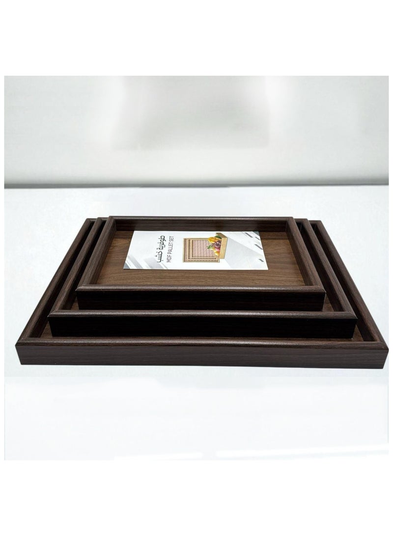 كايان صواني تقديم خشبية - مجموعة من 3 مقاسات مختلفة (صغيرة، متوسطة، كبيرة) - متينة ومضادة للانزلاق - Image 1