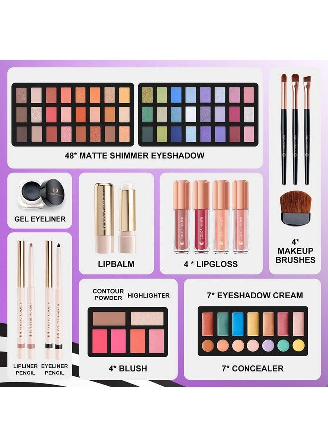 COLOR NYMPH طقم مكياج شامل للفتيات والمراهقات - مجموعة مكياج تحتوي على 4 صواني - حقيبة قطار فسيحة للمبتدئين مع ظلال عيون، هايلايتر، ملمع شفاه، أحمر خدود، كونتور، خافي عيوب، فرشاة، كحل، وبلسم شفاه - Image 2