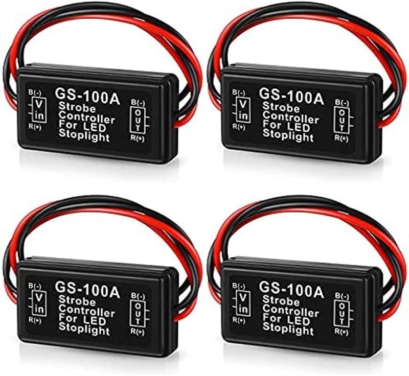 4Pcs Black GS 100A Brake Light Flasher Module DC 12 24V 2A 24W Tail Lamp Safety Controller - Image 1