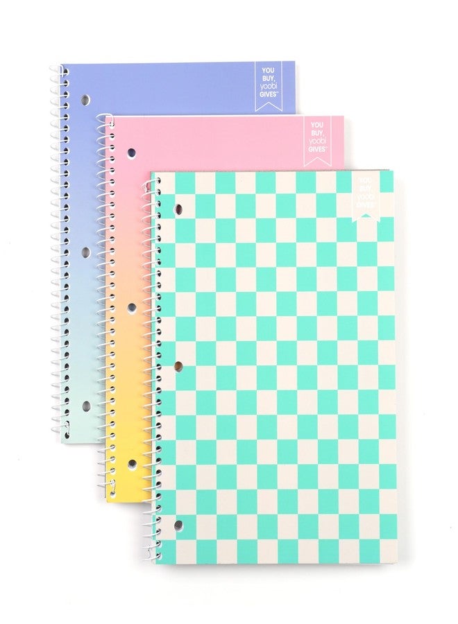 Yoobi Wide Ruled Spiral Notebook Set - 3-Pack of 1 Subject Notebooks, Bright Pink, Blue & Green Designs - 150 Perforated 3-Hole Punched Sheets Each, 10.5” x 8” - Image 1