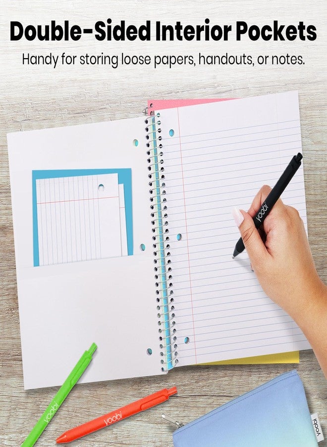 Yoobi Wide Ruled Spiral Notebook Set - 3-Pack of 1 Subject Notebooks, Bright Pink, Blue & Green Designs - 150 Perforated 3-Hole Punched Sheets Each, 10.5” x 8” - Image 2