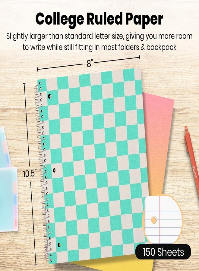 Yoobi Wide Ruled Spiral Notebook Set - 3-Pack of 1 Subject Notebooks, Bright Pink, Blue & Green Designs - 150 Perforated 3-Hole Punched Sheets Each, 10.5” x 8” - Image 3