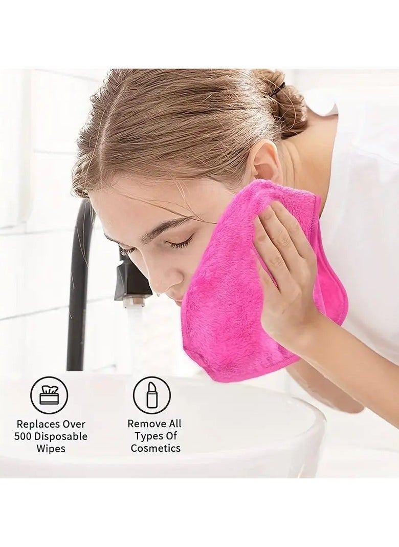 ORiTi 1Pc Make up Remover Cloths Microfiber Reusable Fast Drying Washcloth Face Towels for Women - Red  - Image 2