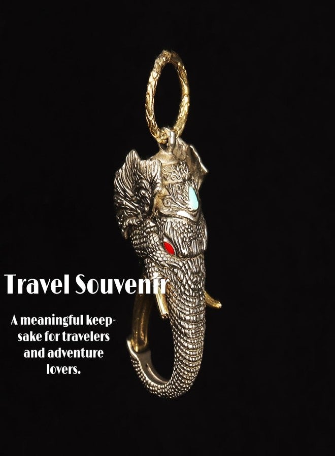 kcrygogo Vintage White Copper Elephant Keychain - Movable Jaw Design, Southeast Asian Style, Lucky Charm, Thailand India Travel Souvenir, Business Gift for Men - Image 2