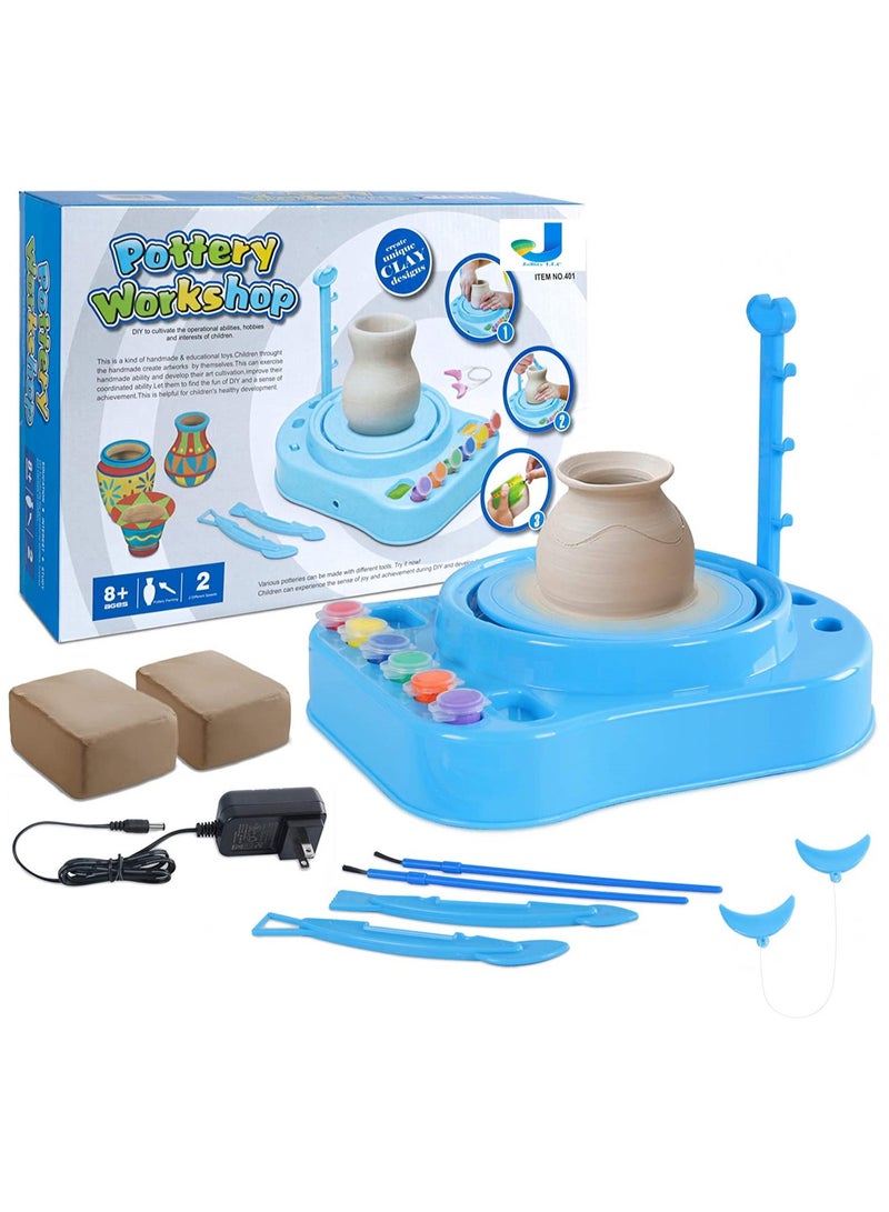 JOLLITY LLC مجموعة عجلات الفخار (زرقاء) مجموعة حرفية استوديو آلة خزفية مع طين لعبة تعليمية للفنانين للمبتدئين/هدايا عيد الميلاد وعيد الميلاد للأطفال من 7 إلى 12 سنة - Image 1