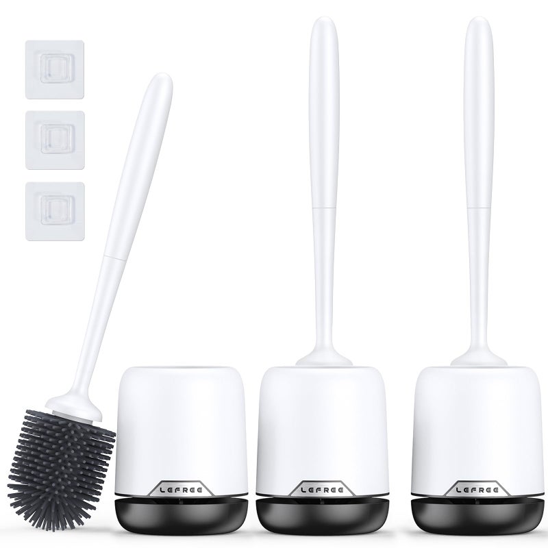 Lefree Toilet Brush Set with Ventilated Holder  3 Packs Silicone Toilet Bowl Brush  Floor Standing  Wall Mounted Scrubber