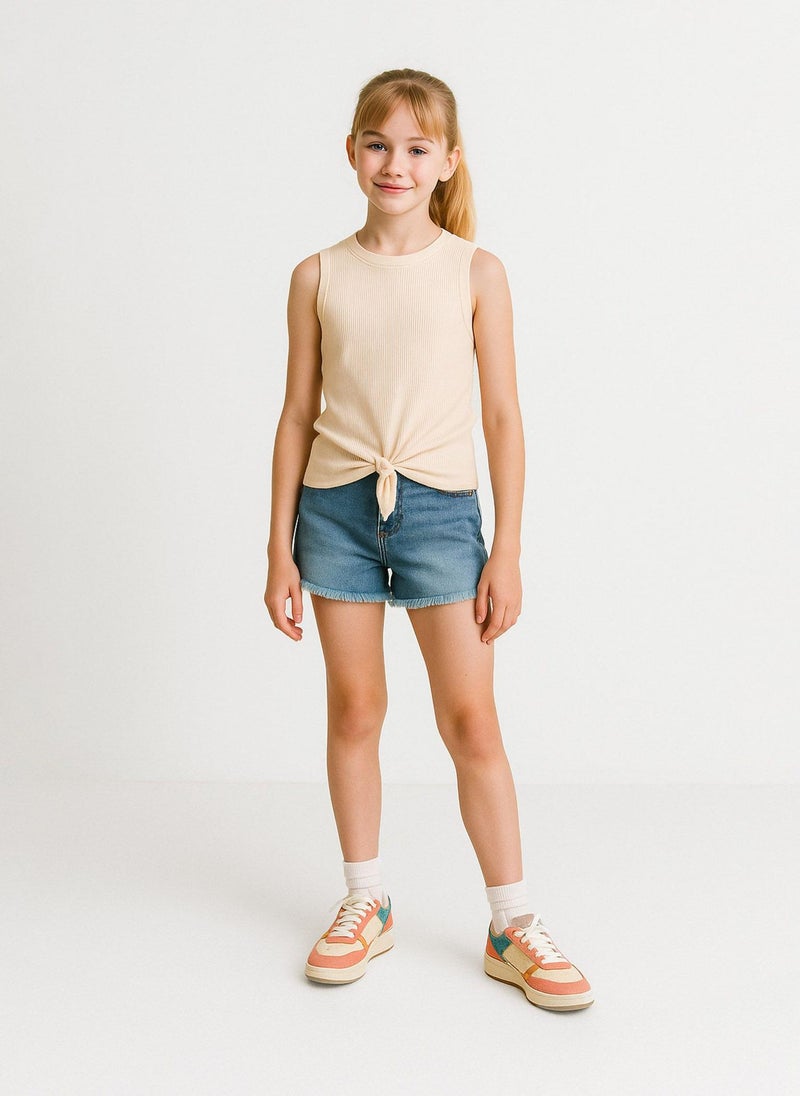 MINOTI Teen Girls Sleeveless Top with Front Tie  - Image 1