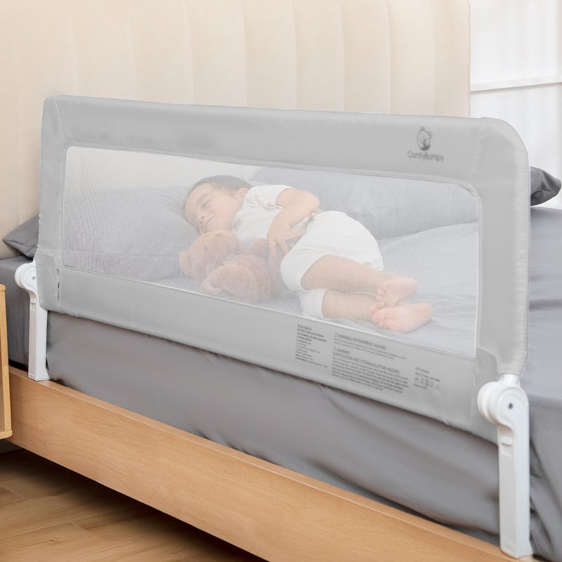 ComfyBumpy 1-Pack Bed Rail for Toddlers 55.5" L x 23.5" H | Extra Tall Toddler Bed Rails for Twin, Full, Queen & King Mattress Size | Swing Down Rail Guard | Mattress Side Rail for Kids | Gray - Image 1