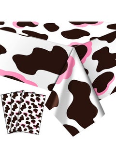 Remagr 3 Pcs Pink Cowgirl Cow Print Table Cover Plastic Rectangle Cowgirl Farm Animal Theme Party Tablecloth Pink Black And White Cow Print Disposable For Kids Barnyard Baby Shower Birthday Party Supplies  - Image 1
