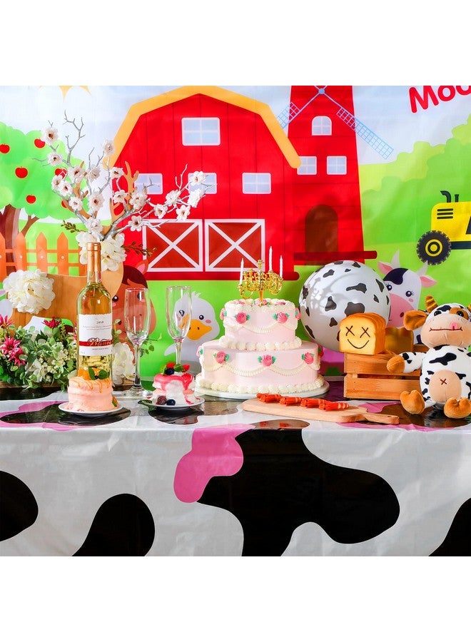 Remagr 3 Pcs Pink Cowgirl Cow Print Table Cover Plastic Rectangle Cowgirl Farm Animal Theme Party Tablecloth Pink Black And White Cow Print Disposable For Kids Barnyard Baby Shower Birthday Party Supplies - Image 2