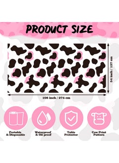 Remagr 3 Pcs Pink Cowgirl Cow Print Table Cover Plastic Rectangle Cowgirl Farm Animal Theme Party Tablecloth Pink Black And White Cow Print Disposable For Kids Barnyard Baby Shower Birthday Party Supplies  - Image 3