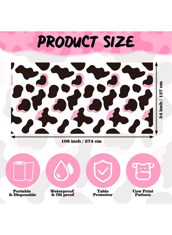 Remagr 3 Pcs Pink Cowgirl Cow Print Table Cover Plastic Rectangle Cowgirl Farm Animal Theme Party Tablecloth Pink Black And White Cow Print Disposable For Kids Barnyard Baby Shower Birthday Party Supplies - Image 3