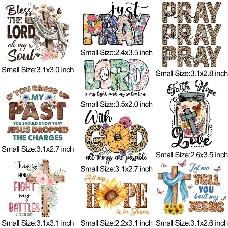 RURUIS 10pcs Small Size Jesus Iron On Decals Heat Transfer Patches for Clothing T-Shirts Christ Vinyl Sticker Ready to Press Decal Washable DIY Crafts Decoration - Image 2